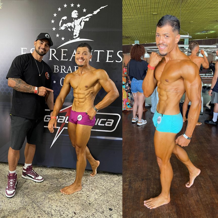 Atleta do Team Léo Firmino em competição de fisiculturismo